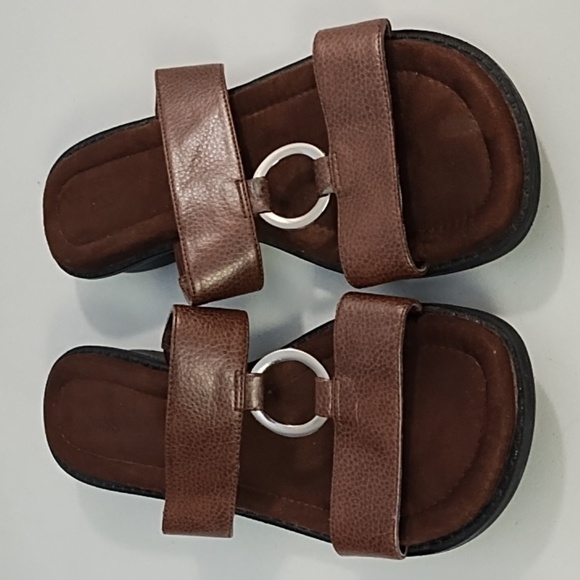 Brown Women's Slide in Sandals with Silver Sueded Cushion Insole Rubber Bottom - Picture 9 of 9